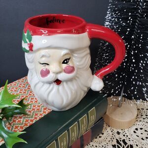 Adorable Lang Red Ceramic Christmas Winking Santa Claus Mug 14oz Cup